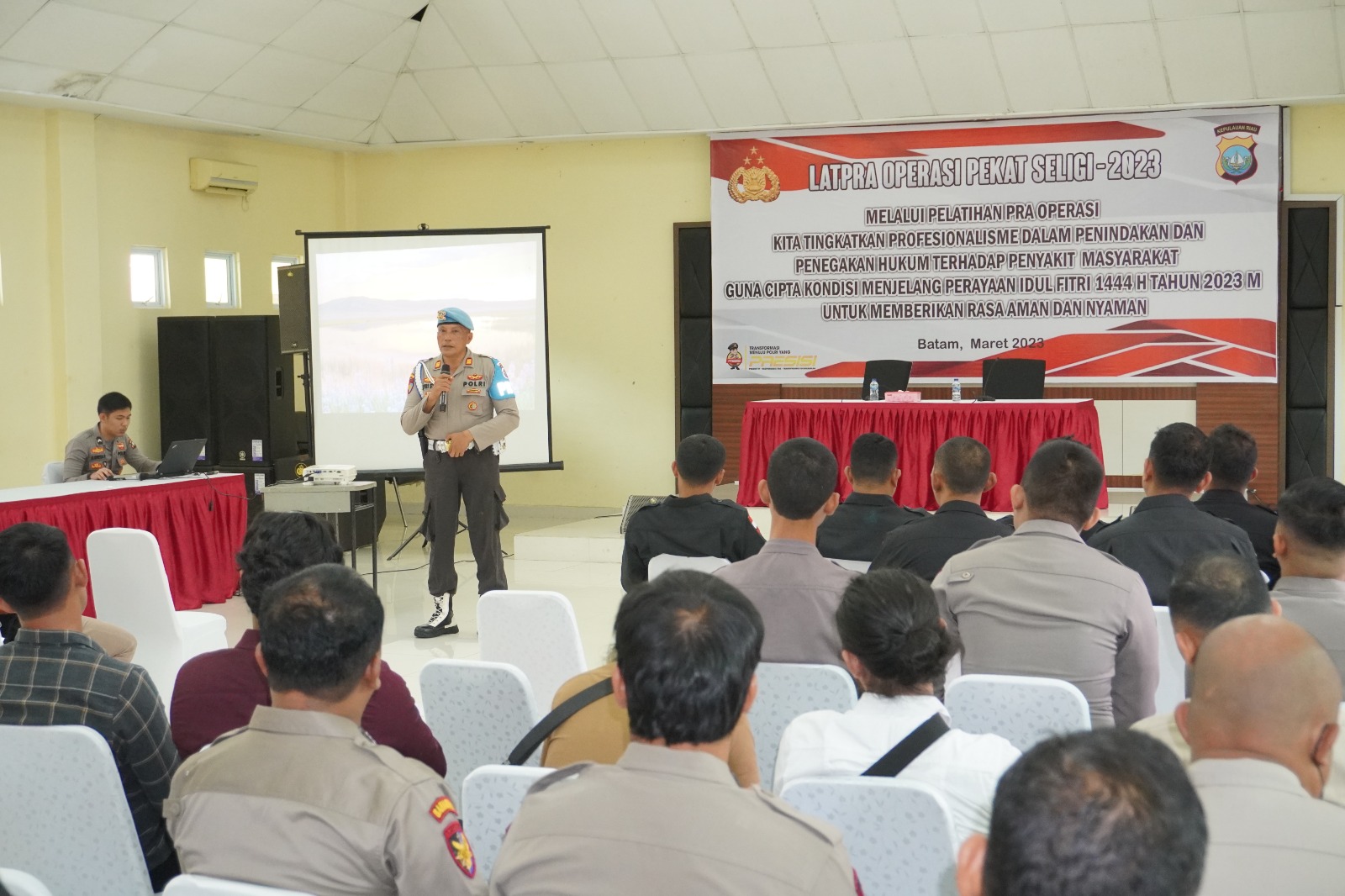 Polda Kepri gelar Latpraops Pekat Seligi 2023, di Gedung Serba Guna Polda Kepri, Selasa. (21/3/2023)./f.dok.HPK.